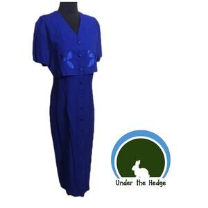 Vtg Ultra Dress NY Blue Embroidered Layered Pencil Dress Size 10 H1 Office retro
